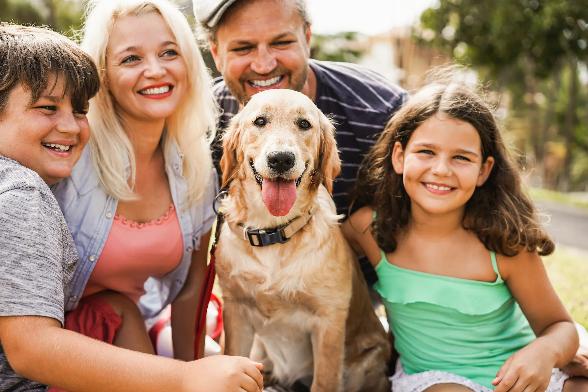 Happy family with pets