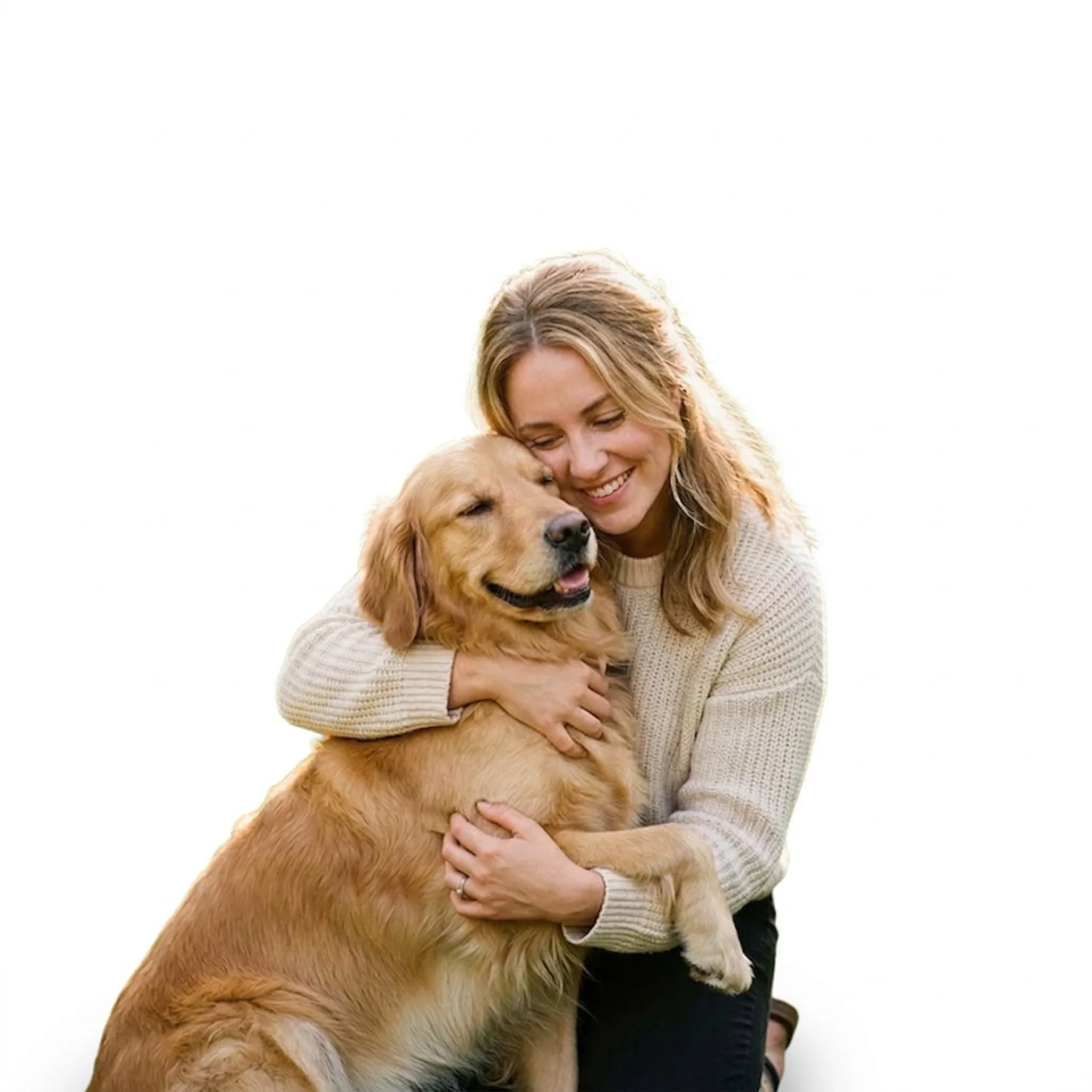 Owner lovingly embracing their pet